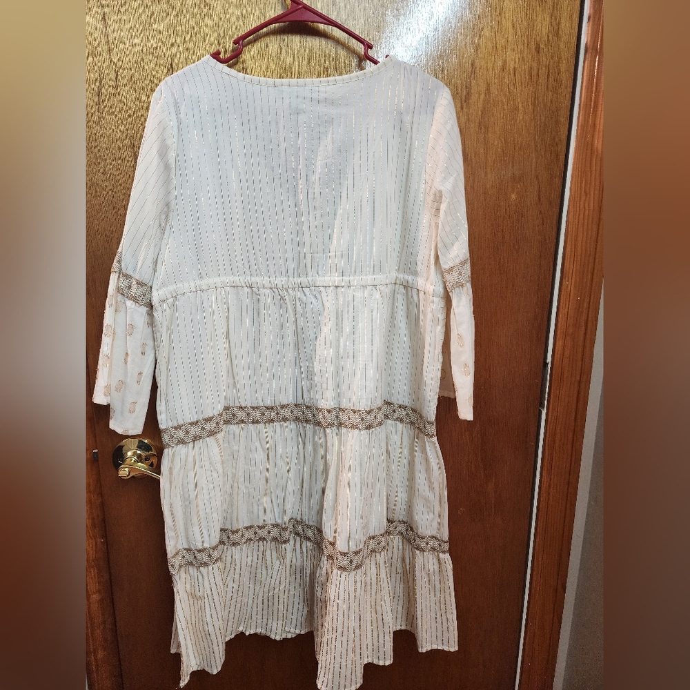 White and Tan Boho Dress ( Only One Day Used ) - Picture 2 of 3